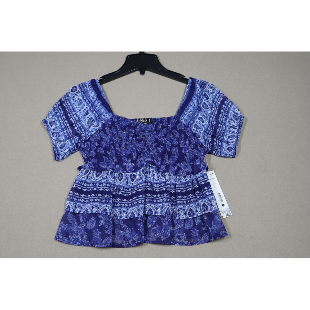 Aqua Girls' Smocked Puff Sleeve Top - Blue Paisley - Size‎ XL (12/14)